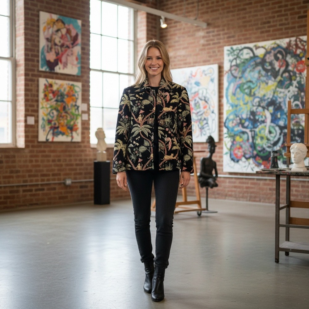 VTG Painted Pony USA Tapestry Jacket Jungle Safari Animal‎ Print Toggle Coat M